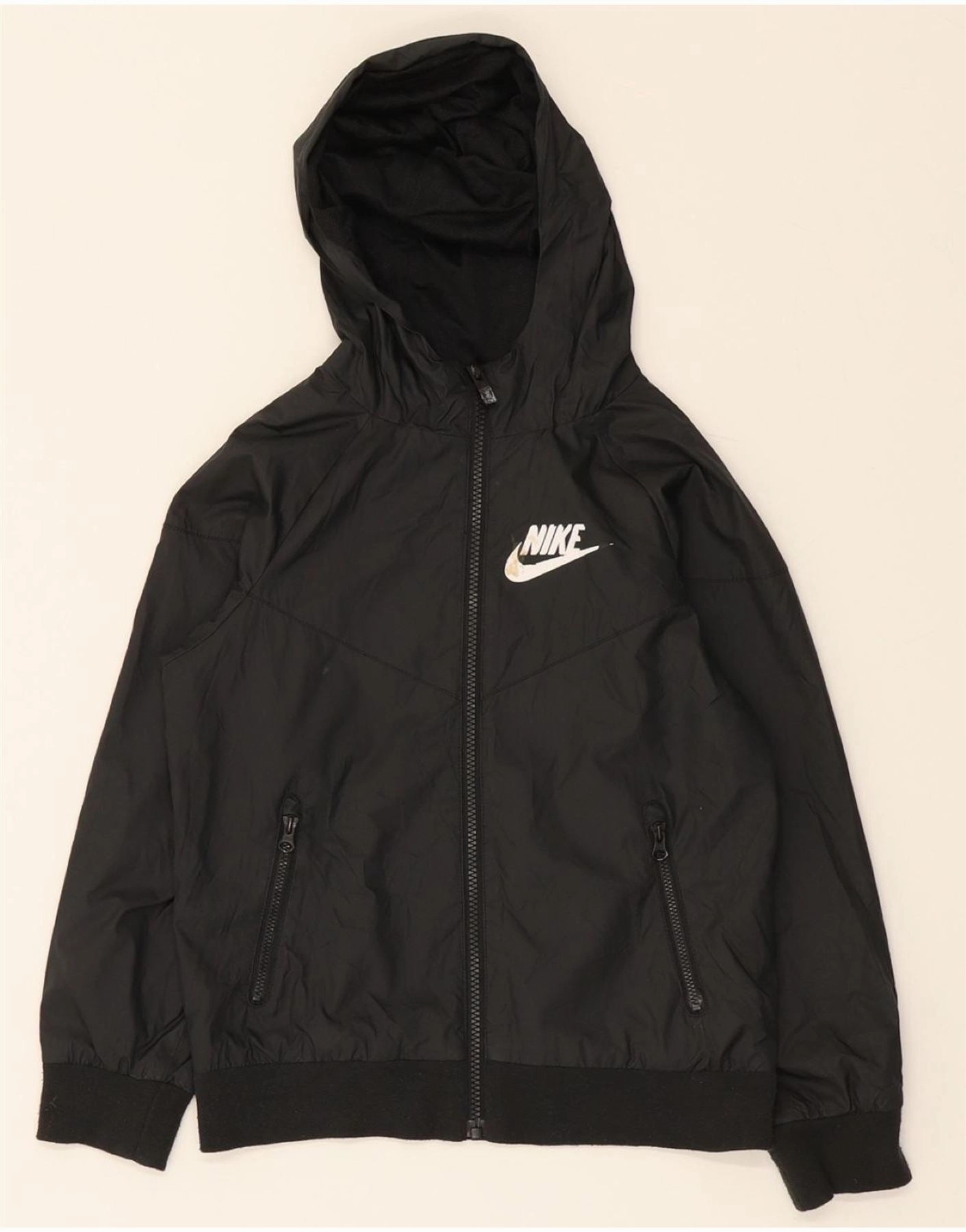 Foldable Collar Design NIKE Boys Hooded Bomber Jacket 6-7 Years XS Black Polyester