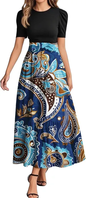Beach Dress for Wedding Guest Plus Size Floral Wrap Maxi Dress Short Sleeve Boho Outfit