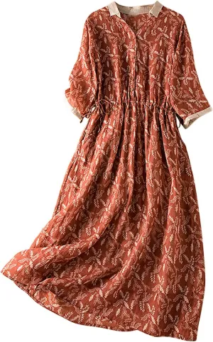 Beach Dresses for Women Summer Fall Long Sleeve Crew Neck Linen Maxi Long Fairy Hawaiian Pleated Dresses Women 2024