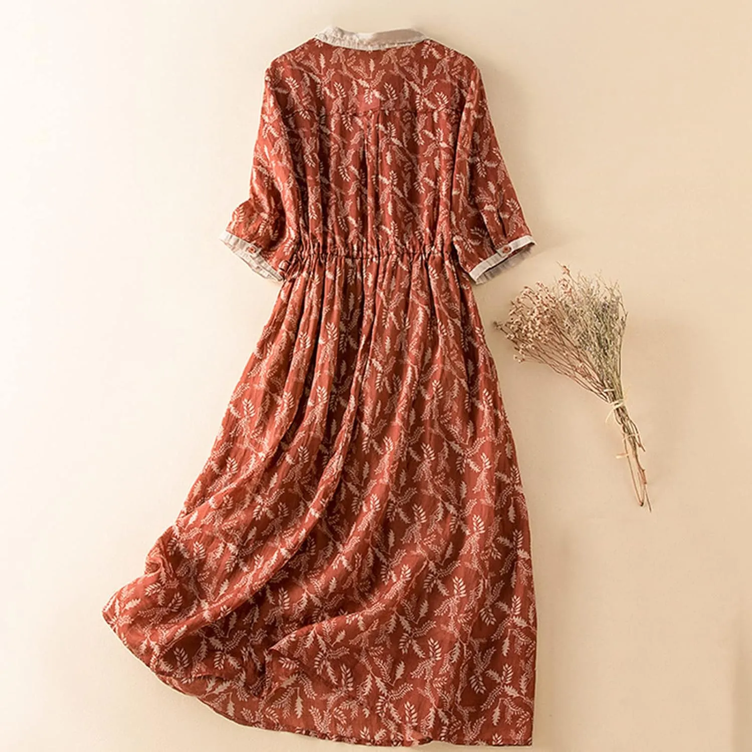 Beach Dresses for Women Summer Fall Long Sleeve Crew Neck Linen Maxi Long Fairy Hawaiian Pleated Dresses Women 2024