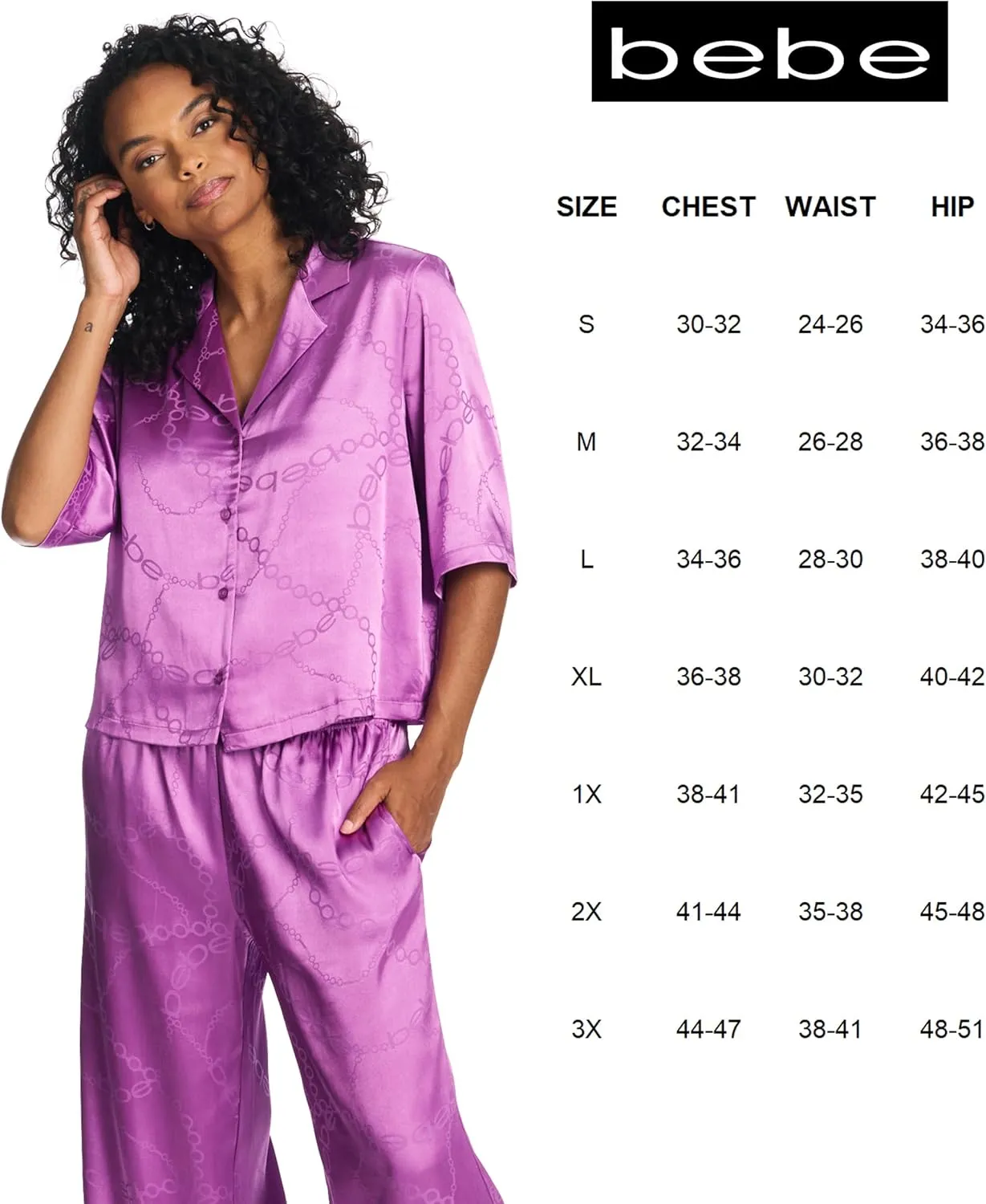 bebe Womens PJs Sets Jacquard Satin Bridesmaid Pajama Lounge Set,Womens Sleepwear, Ladies Gifts