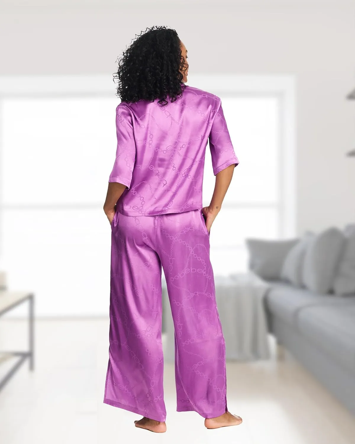 bebe Womens PJs Sets Jacquard Satin Bridesmaid Pajama Lounge Set,Womens Sleepwear, Ladies Gifts