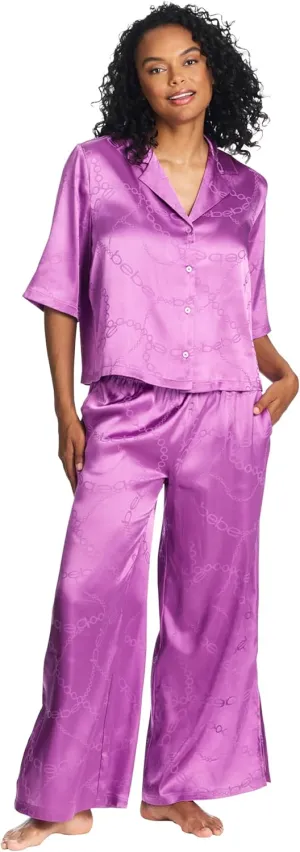 bebe Womens PJs Sets Jacquard Satin Bridesmaid Pajama Lounge Set,Womens Sleepwear, Ladies Gifts