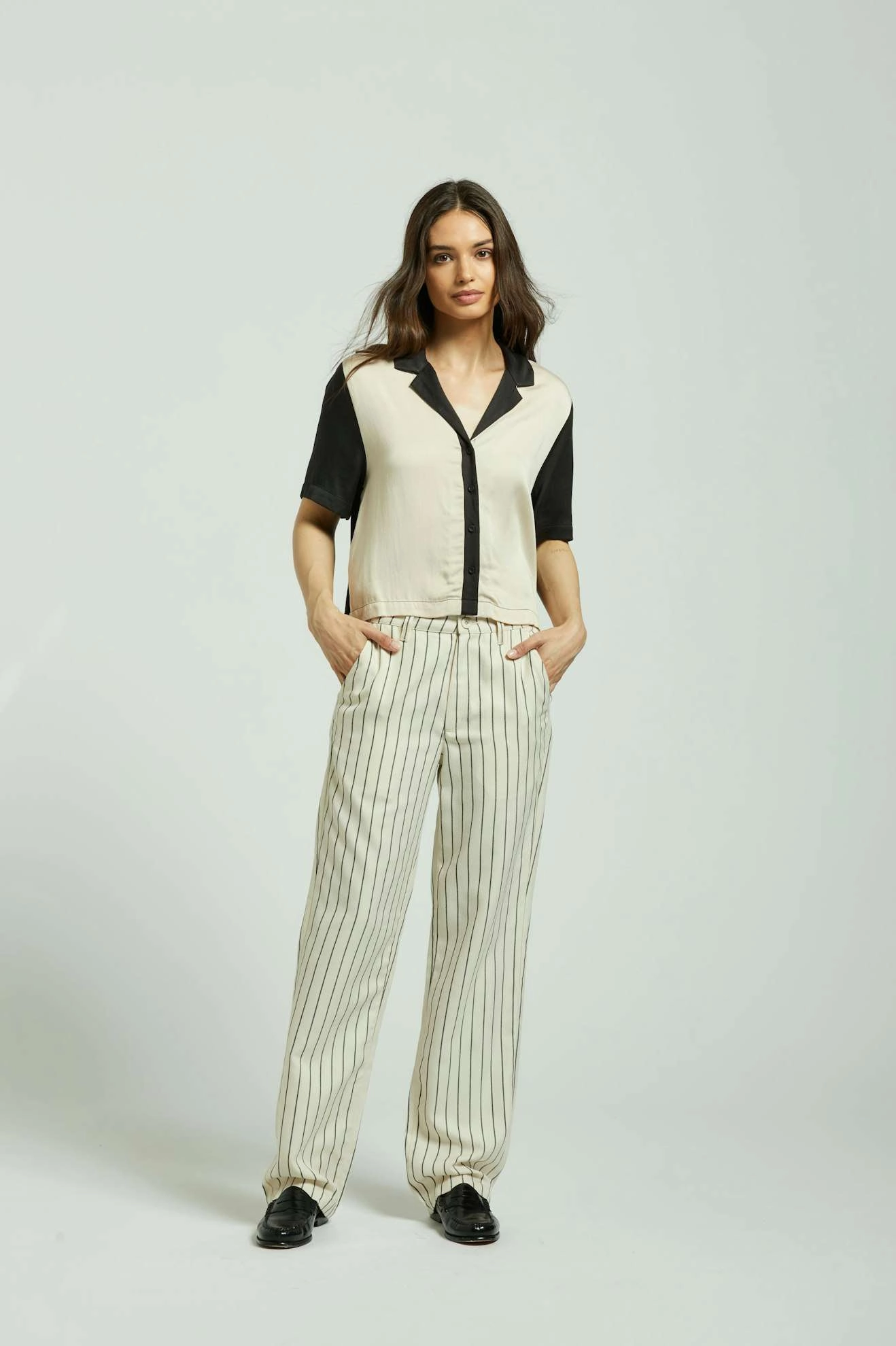 Bedford Pant - Whitecap/Washed Black Pinstripe Smart Casual Minimal Edge