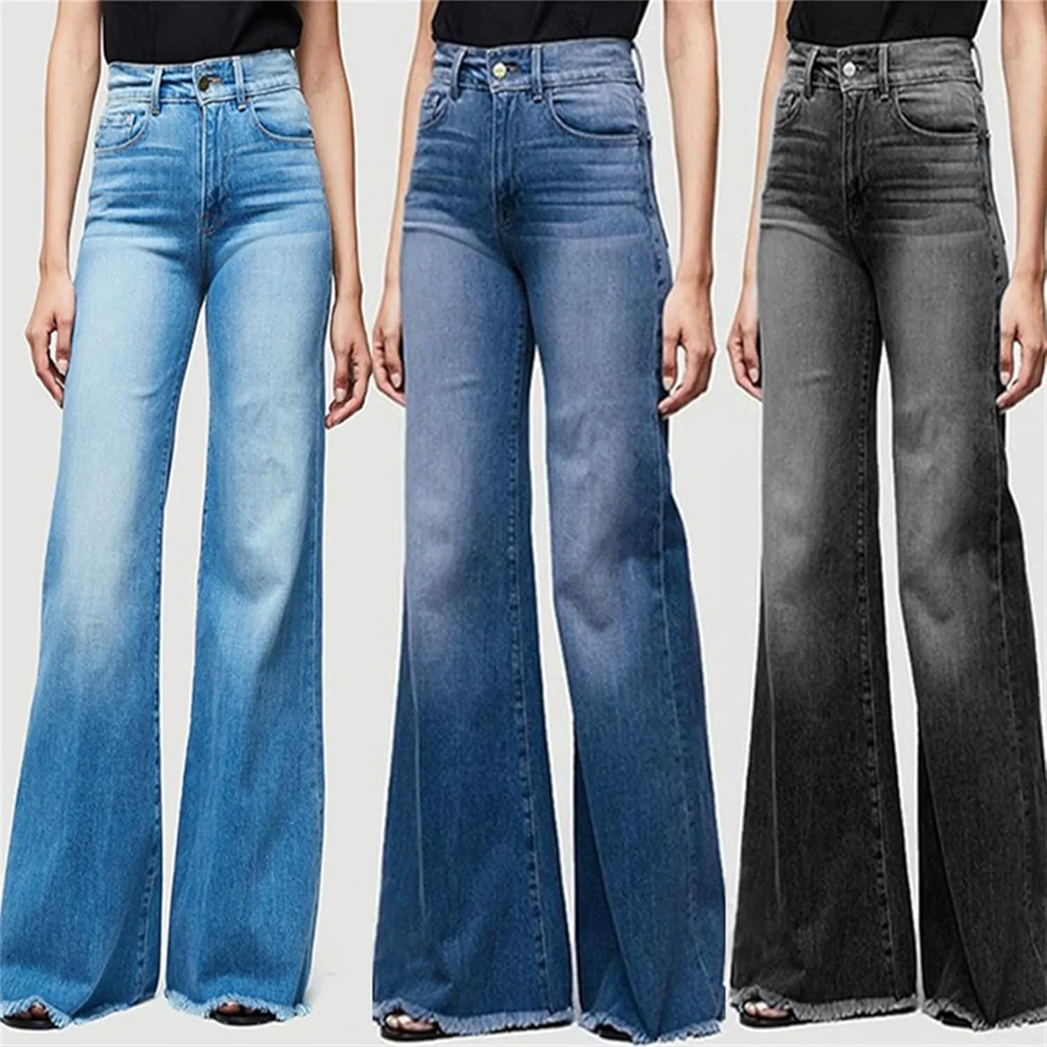 Bell Bottom Jeans for Women High Waisted Flare Jeans Classic Stretch Wide Leg Denim Pants Trousers (Large,Light Blue)
