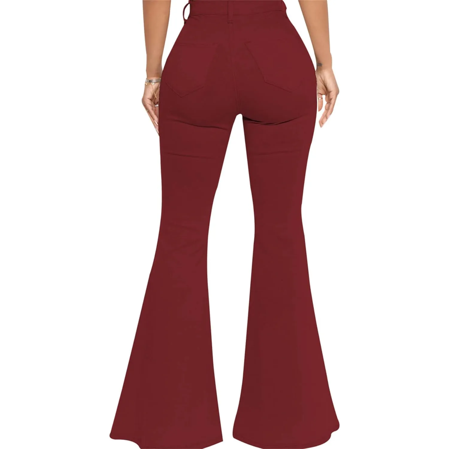 Bell Bottom Jeans for Women High Waisted Raw Hem Flared Jeans Stretch Slimming Wide Leg Flared Denim Pants (Medium,Claret)