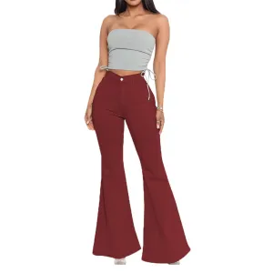 Bell Bottom Jeans for Women High Waisted Raw Hem Flared Jeans Stretch Slimming Wide Leg Flared Denim Pants (Medium,Claret)