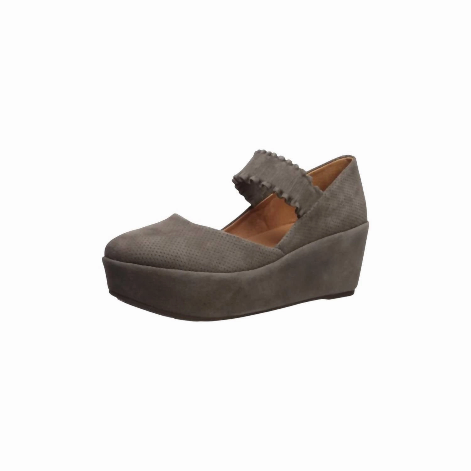 Women's Nyssa Ruffle Strap Wedge 2 In Cement Height Appeal Trendy Fit