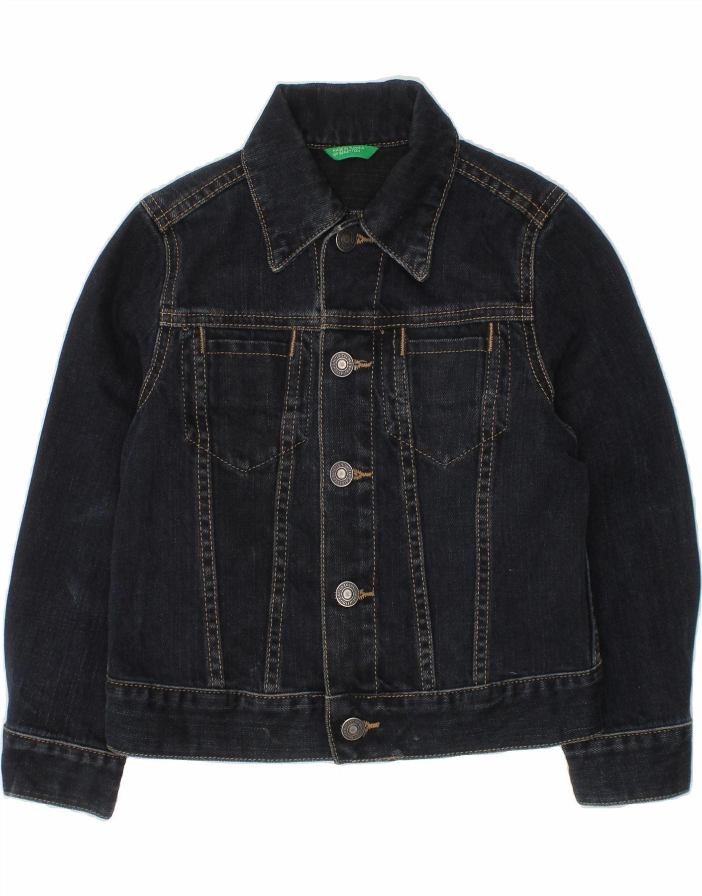 BENETTON Boys Denim Jacket 3-4 Years XS Navy Blue Cotton Commuter Choice Windproof Barrier