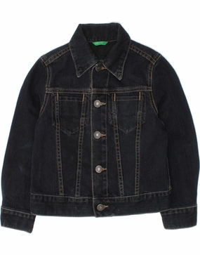 BENETTON Boys Denim Jacket 3-4 Years XS Navy Blue Cotton Commuter Choice Windproof Barrier