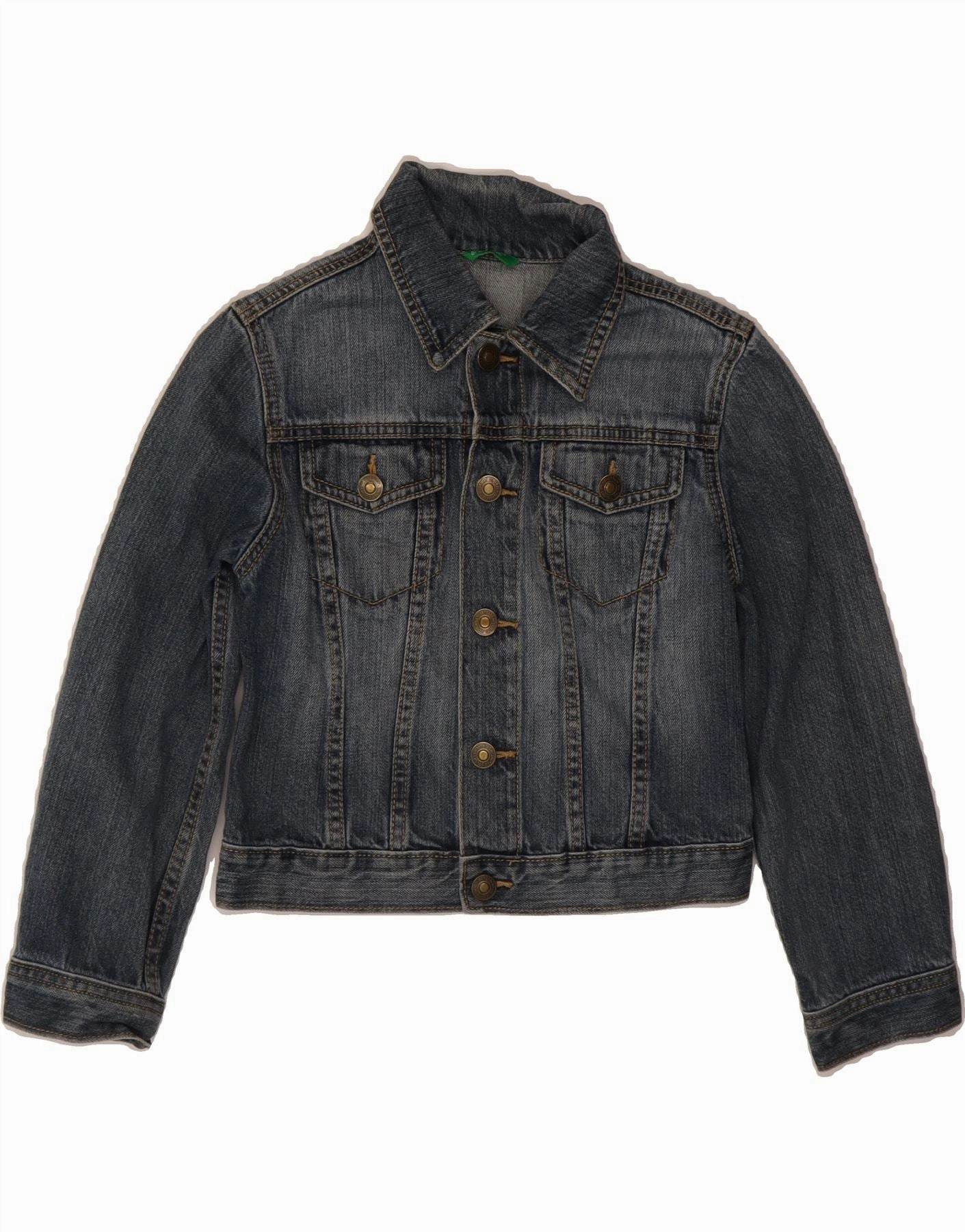 Fashionable Shield BENETTON Boys Denim Jacket 5-6 Years Small Blue Cotton
