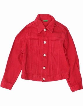 BENETTON Boys Denim Jacket 5-6 Years Small Red Cotton Rugged Feel