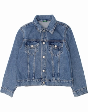 DurableShell BENETTON Boys Denim Jacket 7-8 Years Medium Blue Cotton