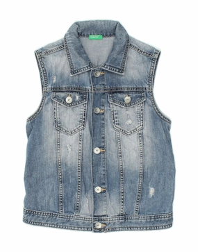 BENETTON Boys Distressed Denim Gilet 5-6 Years Blue Opinion