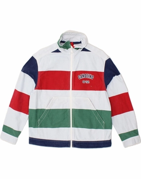 BENETTON Boys Graphic Bomber Jacket 8-9 Years Large Multicoloured Striped Abrasion Resistant Surface