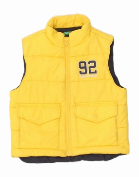 Hardware LowProfile Seam Design BENETTON Boys Graphic Padded Gilet 3-4 Years XS Yellow
