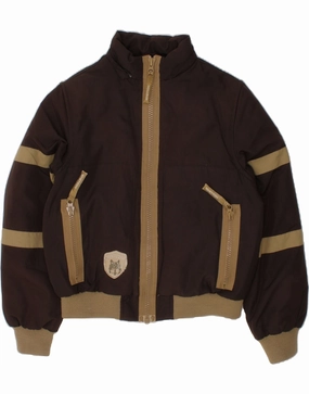 BENETTON Boys Graphic Padded Jacket 8-9 Years Large Brown Windproof Design Softshell Fabric Technology