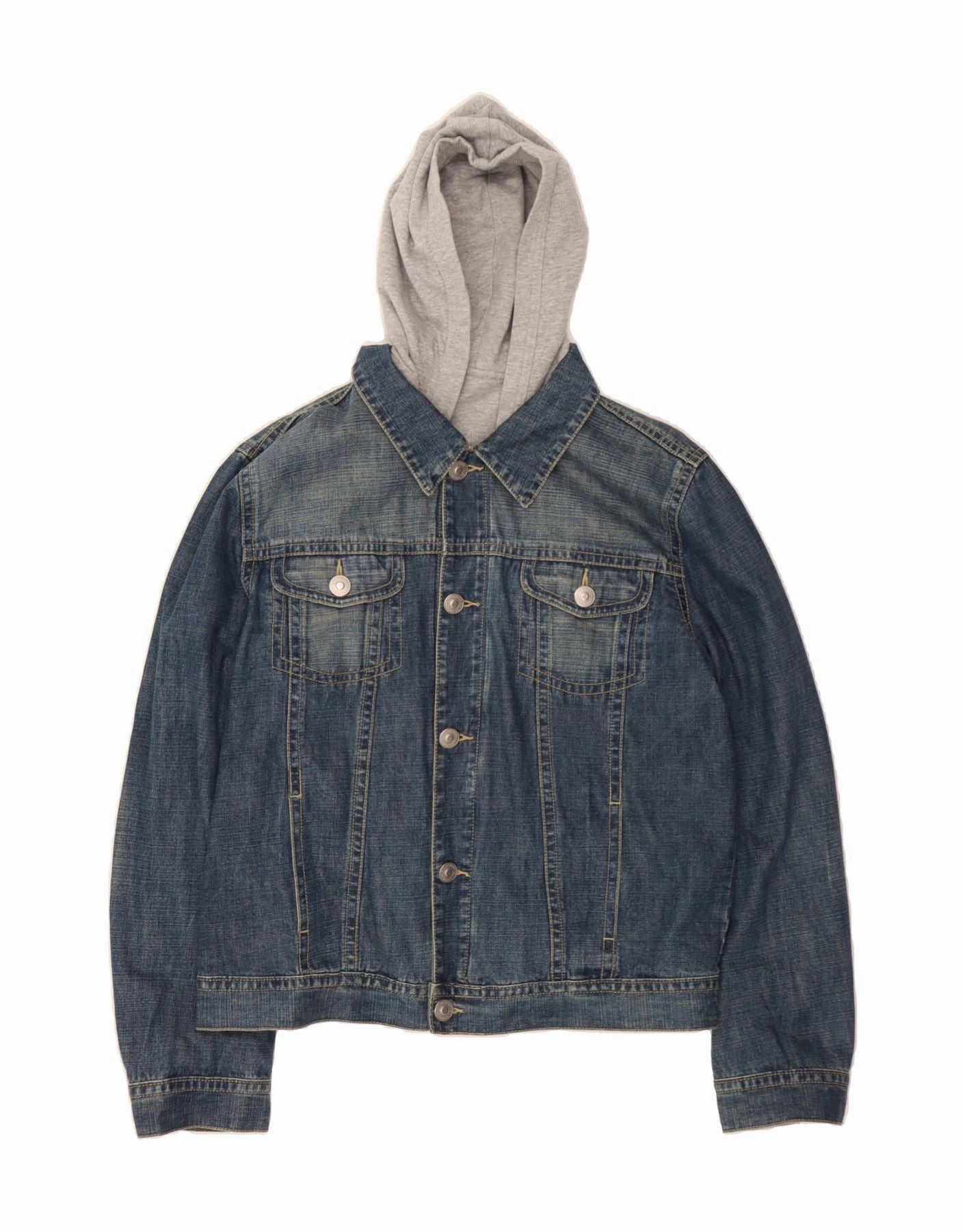 Adjustable Hem BENETTON Boys Hooded Denim Jacket 13-14 Years XL  Blue Cotton