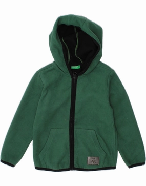 BENETTON Boys Hooded Fleece Jacket 3-4 Years 2XS Green Polyester Rugged Outerwear