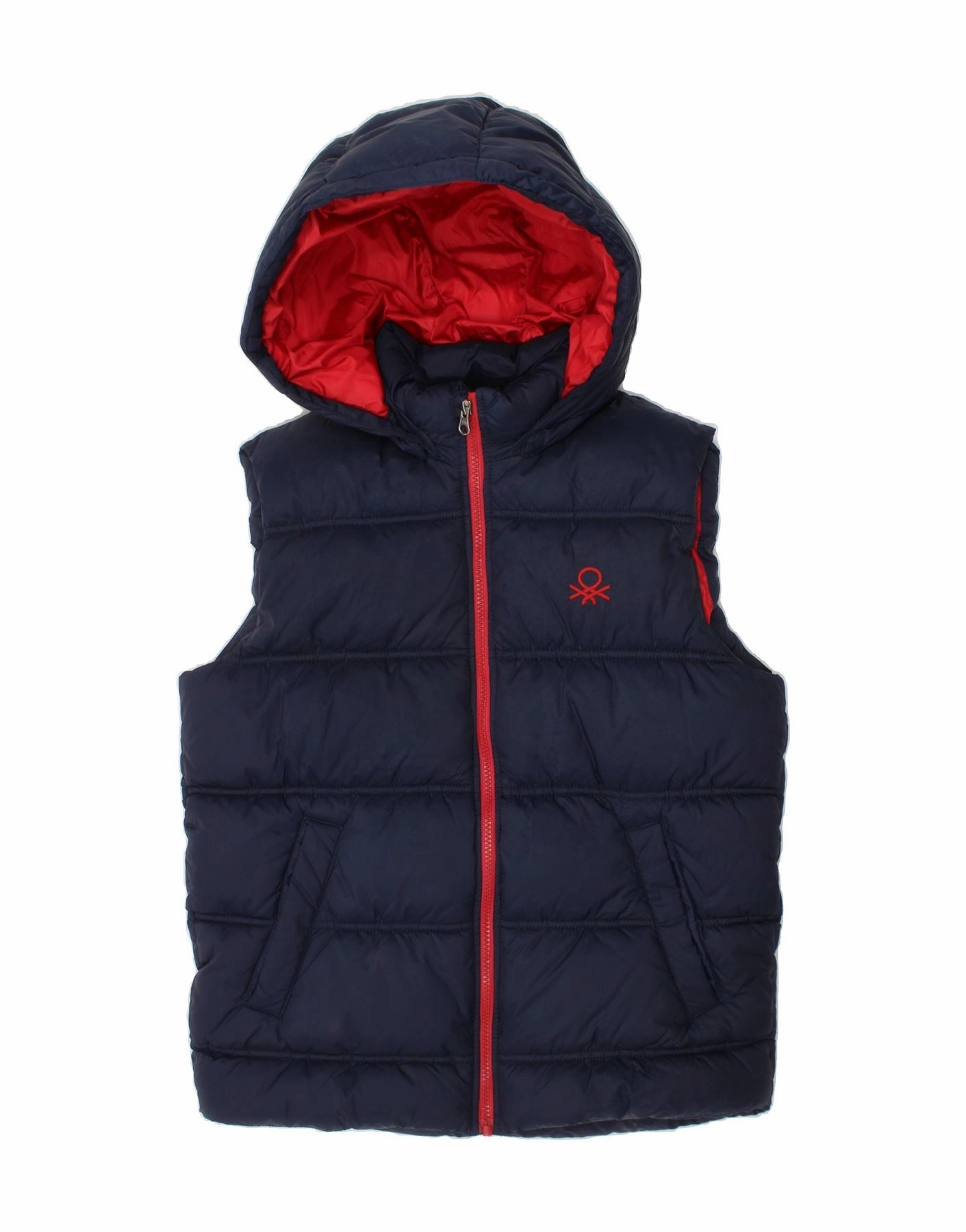 Work Comfort BENETTON Boys Hooded Padded Gilet 11-12 Years 2XL Navy Blue Polyester
