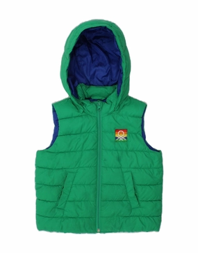 Mountain Ready Water Resistant BENETTON Boys Hooded Padded Gilet 3-4 Years Green Polyester