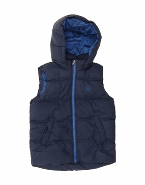 Odor Resistant City Vibes BENETTON Boys Hooded Padded Gilet 8-9 Years Large Navy Blue Polyester