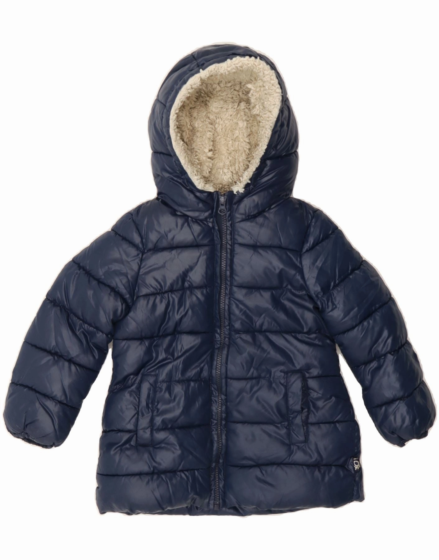 slim BENETTON Boys Hooded Padded Jacket 4-5 Years Navy Blue Polyester