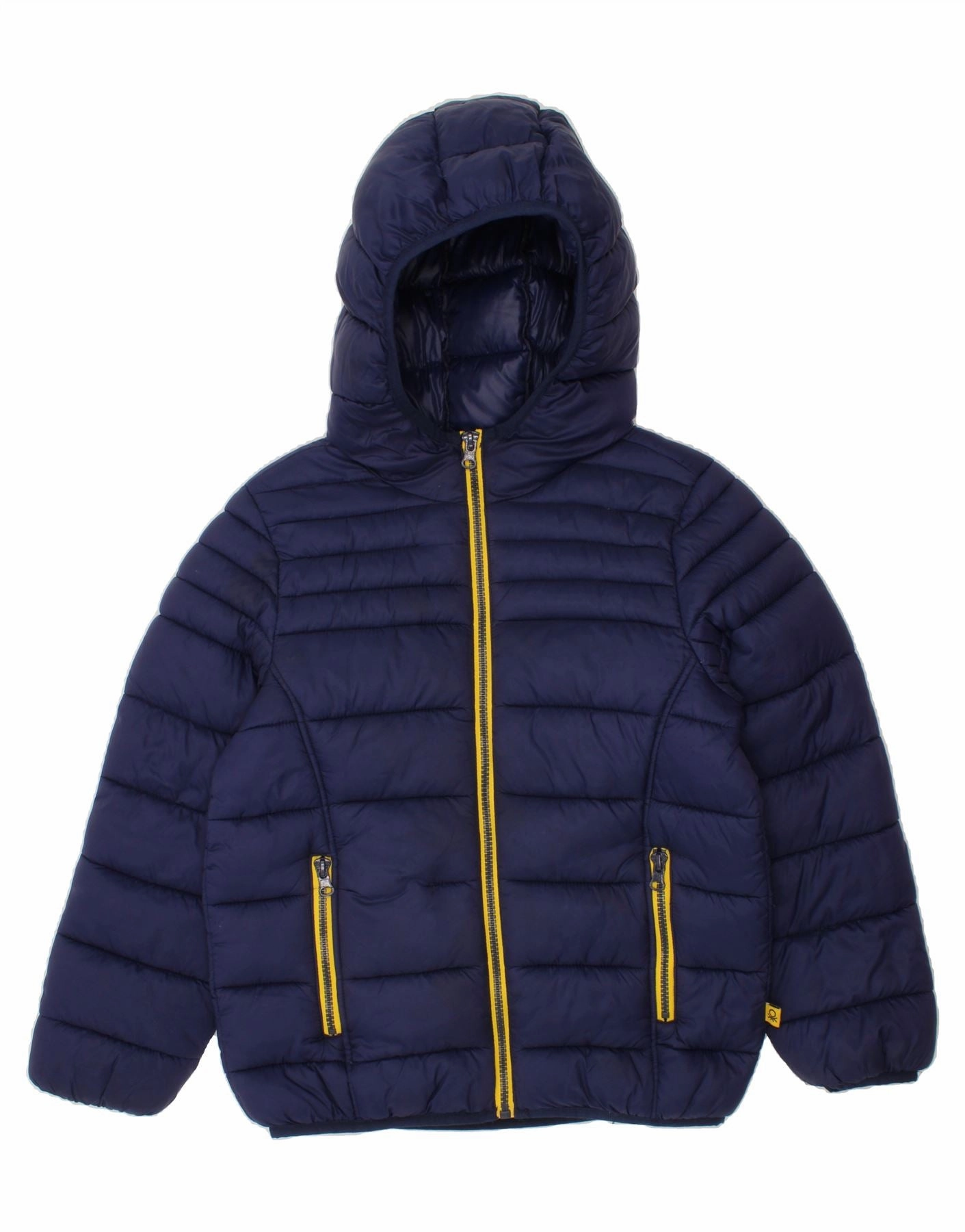BENETTON Boys Hooded Padded Jacket 7-8 Years Navy Blue Nylon impulse buy