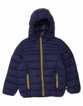 BENETTON Boys Hooded Padded Jacket 7-8 Years Navy Blue Nylon impulse buy