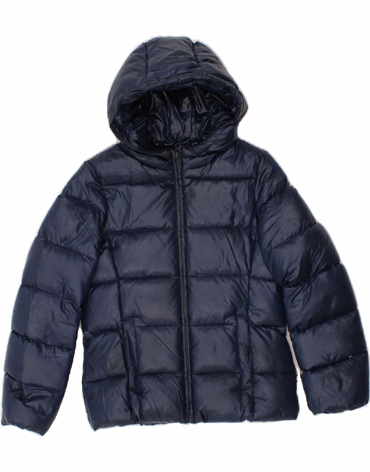 Present BENETTON Boys Hooded Padded Jacket 8-9 Years Large Navy Blue Polyester