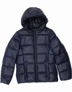Present BENETTON Boys Hooded Padded Jacket 8-9 Years Large Navy Blue Polyester