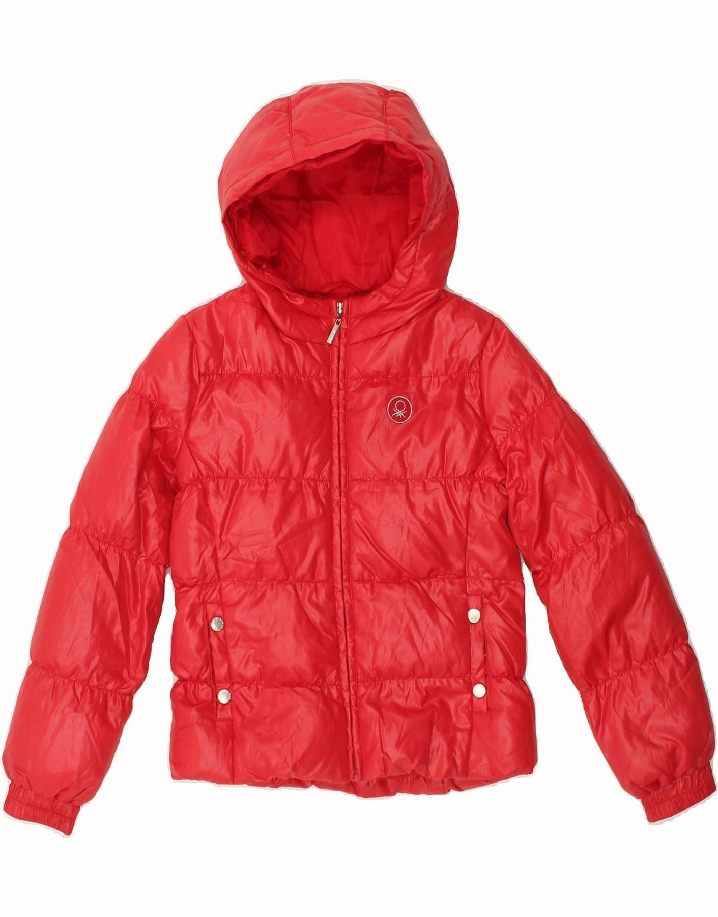 BENETTON Boys Hooded Padded Jacket 8-9 Years Red full-zip Protective Style
