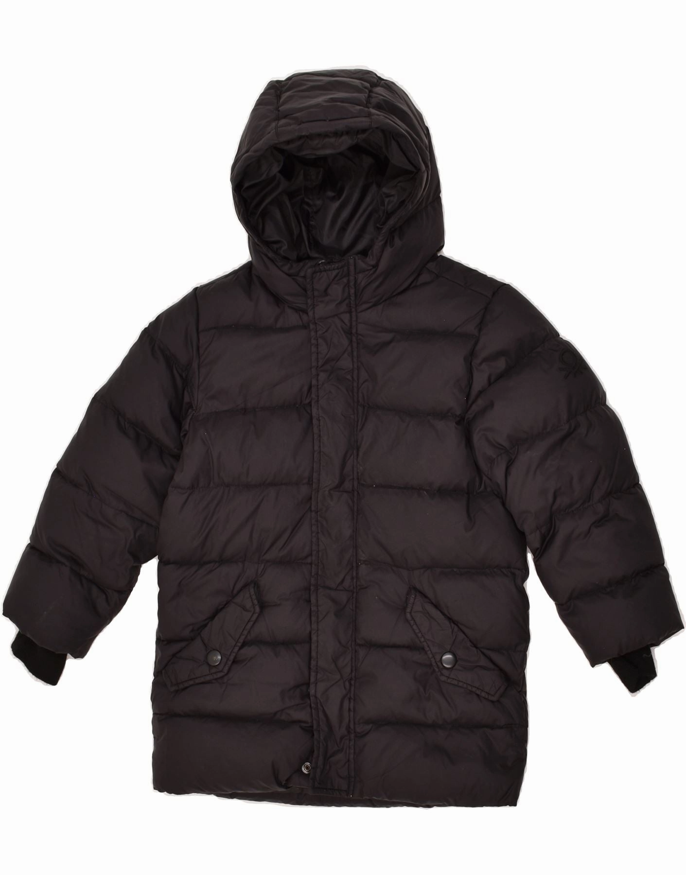 BENETTON Boys Hooded Padded Jacket 9-10 Years Black Commuter Gear