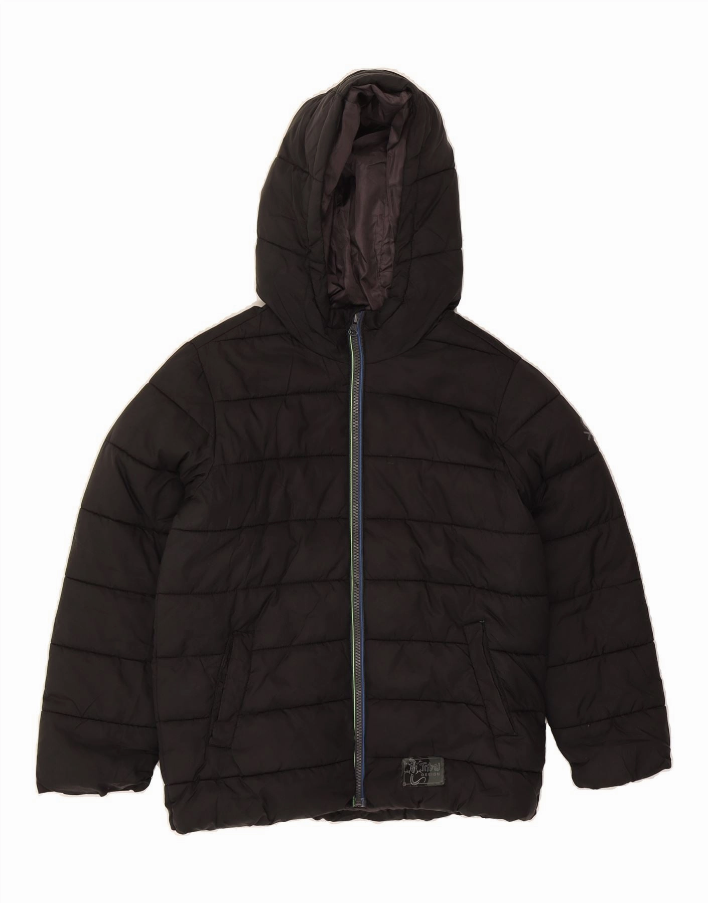 belt Versatile Shell BENETTON Boys Hooded Padded Jacket 9-10 Years Large Black Polyester