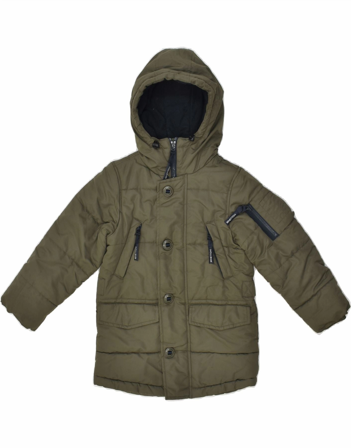 Slim-fit Daily Fit BENETTON Boys Hooded Parka Jacket 3-4 Years XS Khaki Polyester