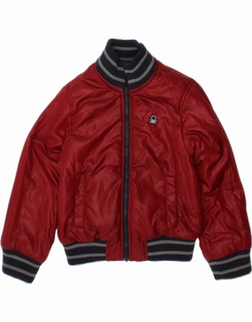 Surfer BENETTON Boys NYC Graphic Bomber Jacket 4-5 Years XS Burgundy Colourblock
