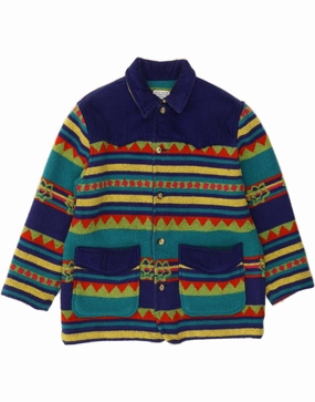 BENETTON Boys Overcoat 15-16 Years XL Multicoloured Fair Isle Wool NonBulky Midweight Build