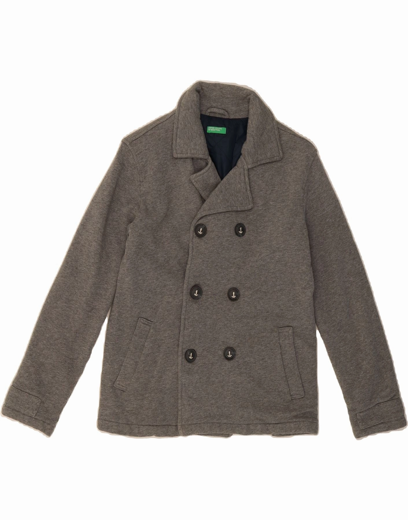 Breathable Material gift - giving option BENETTON Boys Pea Coat 10-11 Years XL Grey Cotton