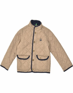 Zip-up Tactile Response Fabric BENETTON Boys Quilted Jacket 6-7 Years Small  Beige Polyamide
