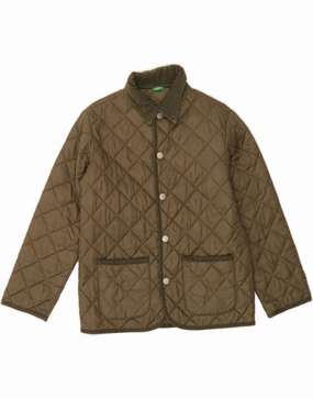BENETTON Boys Quilted Jacket 9-10 Years Large Khaki Polyamide Trek Ready Mousse