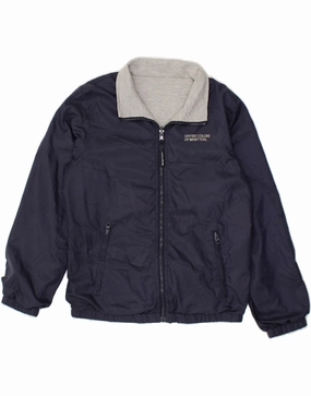 BENETTON Boys Reversible Jacket 11-12 Years XL Navy Blue Cotton Windproof Closure Music