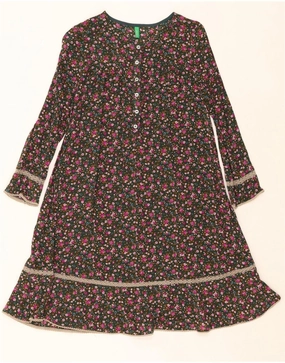 BENETTON Girls A-Line Dress 11-12 Years 2XL Multicoloured Floral Cool Movement Sophisticated Comfort