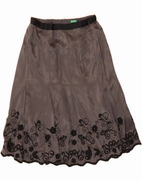 Romantic-Style BENETTON Girls A-Line Skirt 11-12 Years XL W28  Grey Floral Polyester