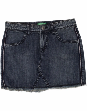 BENETTON Girls Denim Skirt 10-11 Years XL W26 Blue Cotton Versatile Style Wear