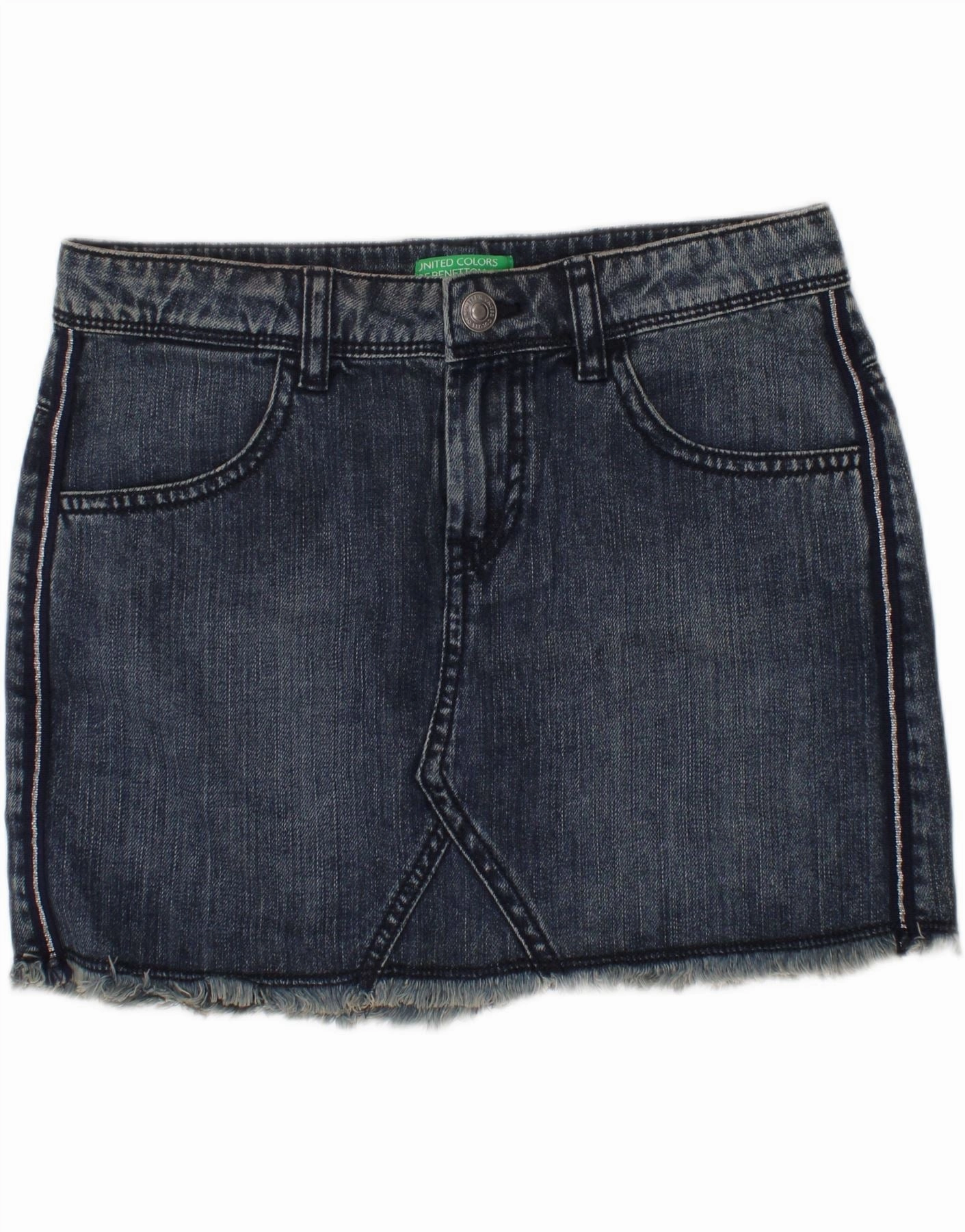 BENETTON Girls Denim Skirt 10-11 Years XL W26 Blue Cotton Versatile Style Wear