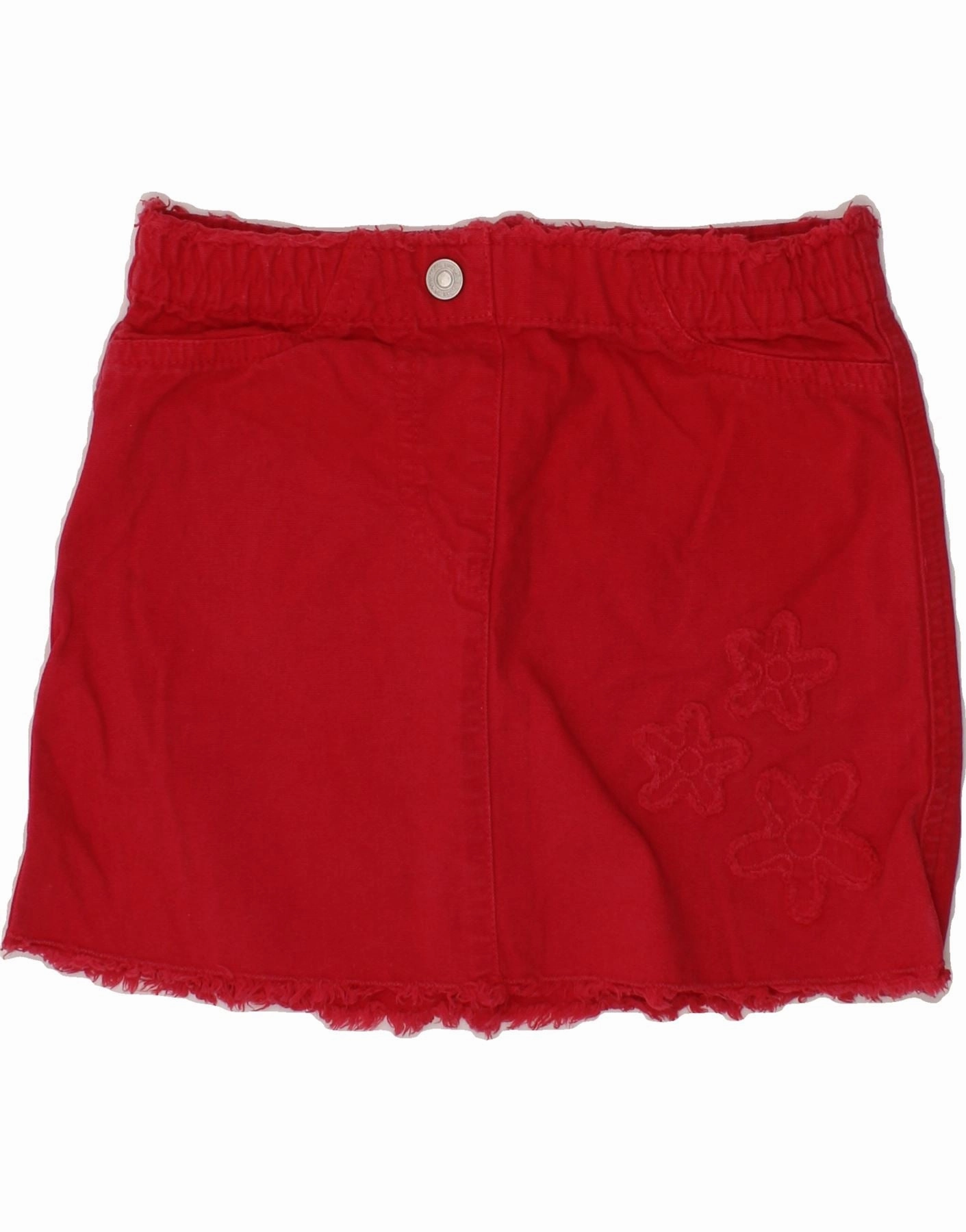 BENETTON Girls Denim Skirt 3-4 Years XS W20 Red Floral Cotton Classic Wardrobe Piece