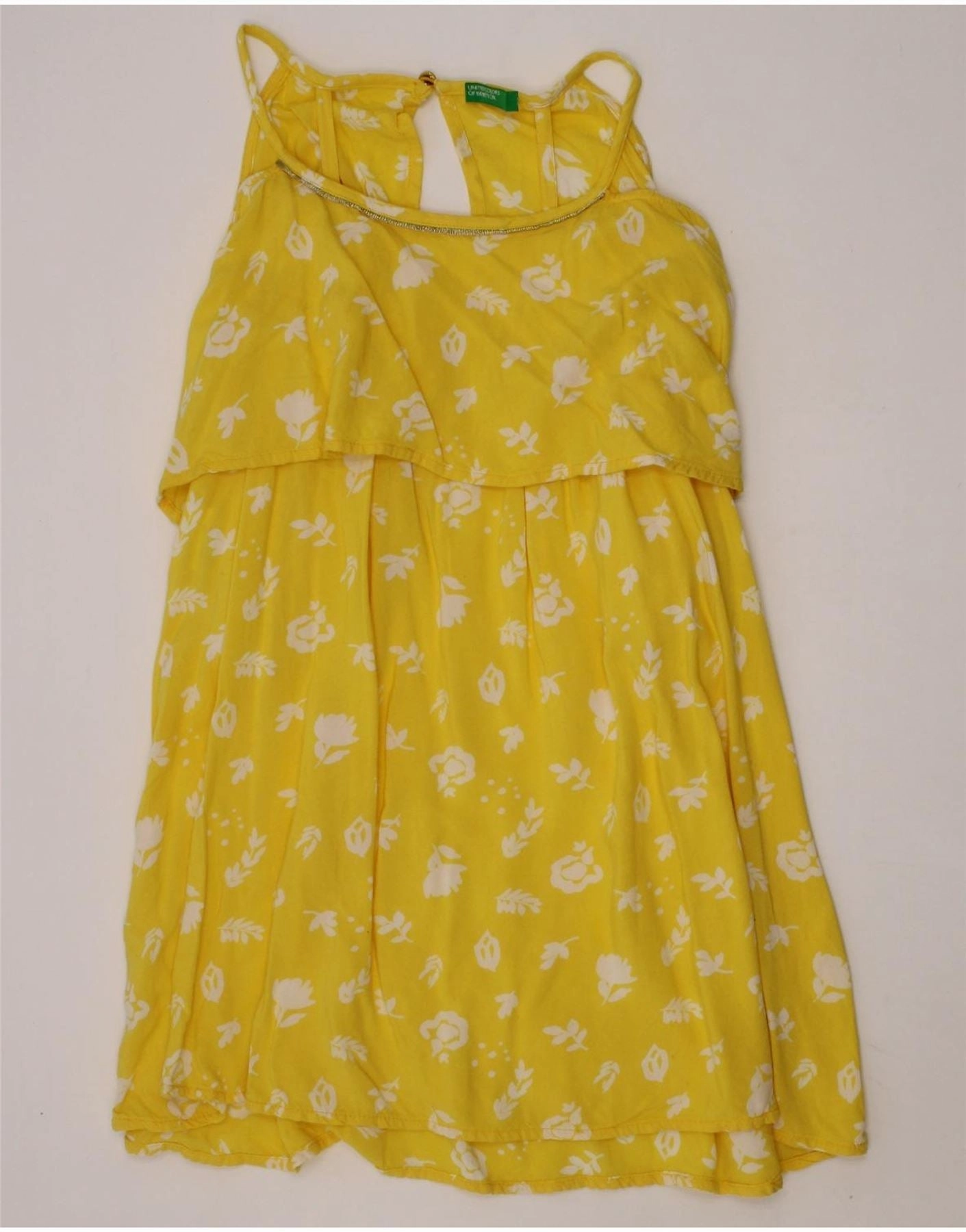 Simple Form Easy Layering BENETTON Girls Halter Dress 6-7 Years Small  Yellow Floral Viscose