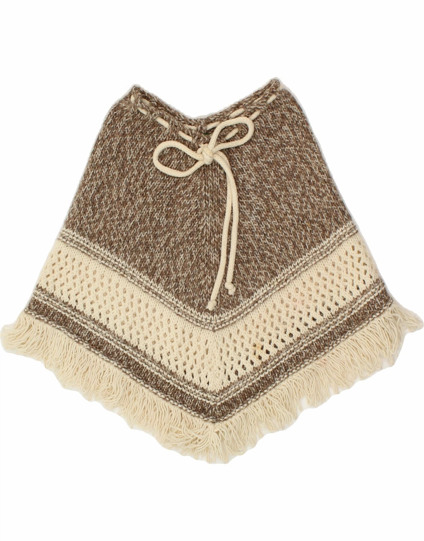 BENETTON Girls Knit A-Line Skirt 7-8 Years W16  Brown Colourblock Wool Sheer Layer Exclusive-Design