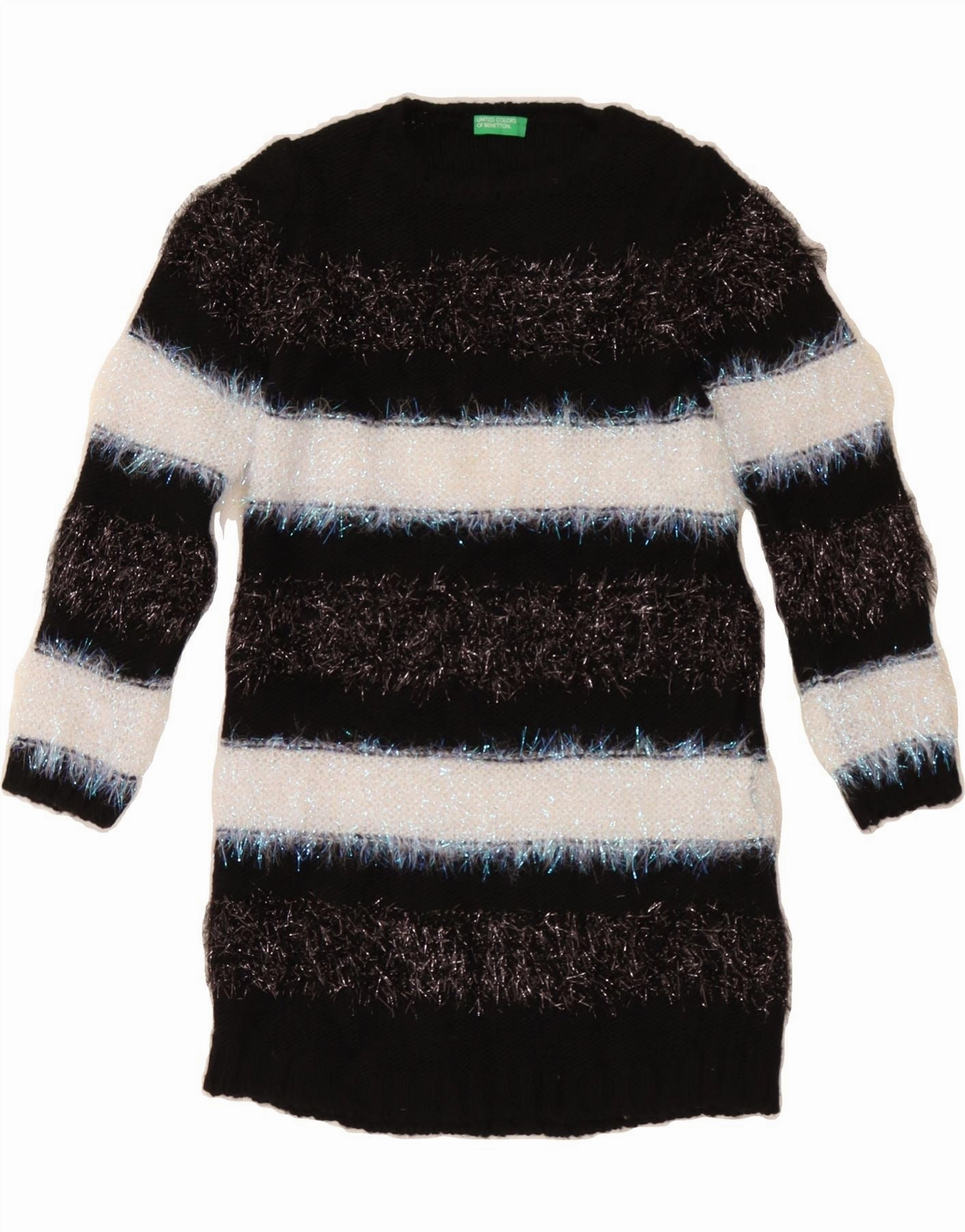 BENETTON Girls Long Sleeve Jumper Dress 11-12 Years Black Striped Bold-Color
