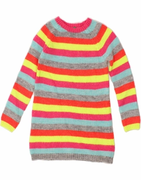 BENETTON Girls Long Sleeve Jumper Dress 7-8 Years Medium Multicoloured Silk Shine